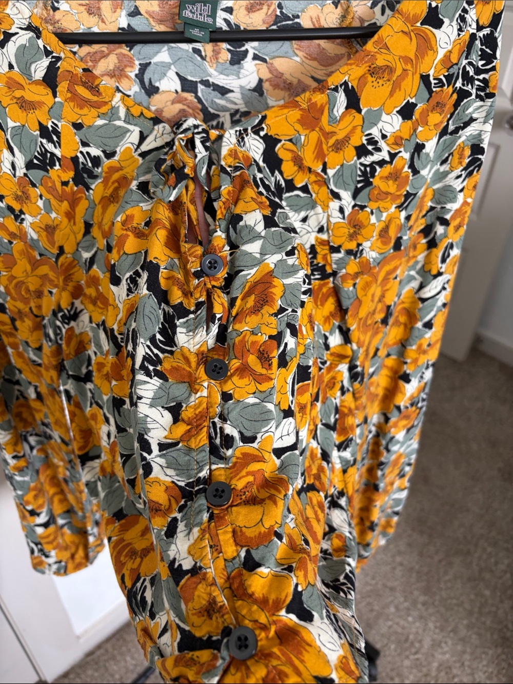 wild fable Mustard Floral Tie-Front Long Sleeve Top - Picture 4 of 4